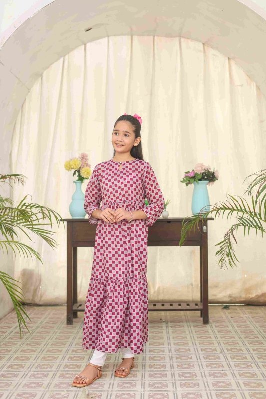 π₯ Crimson Checks Long Frock