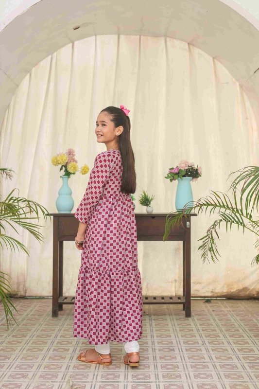 π₯ Crimson Checks Long Frock