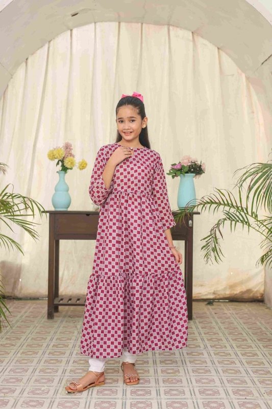 π₯ Crimson Checks Long Frock