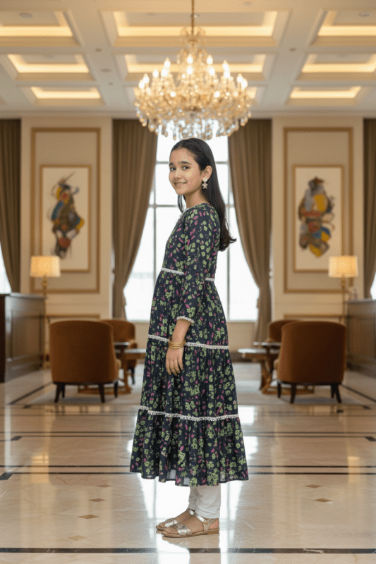 🌌 Midnight Blossom Long Frock