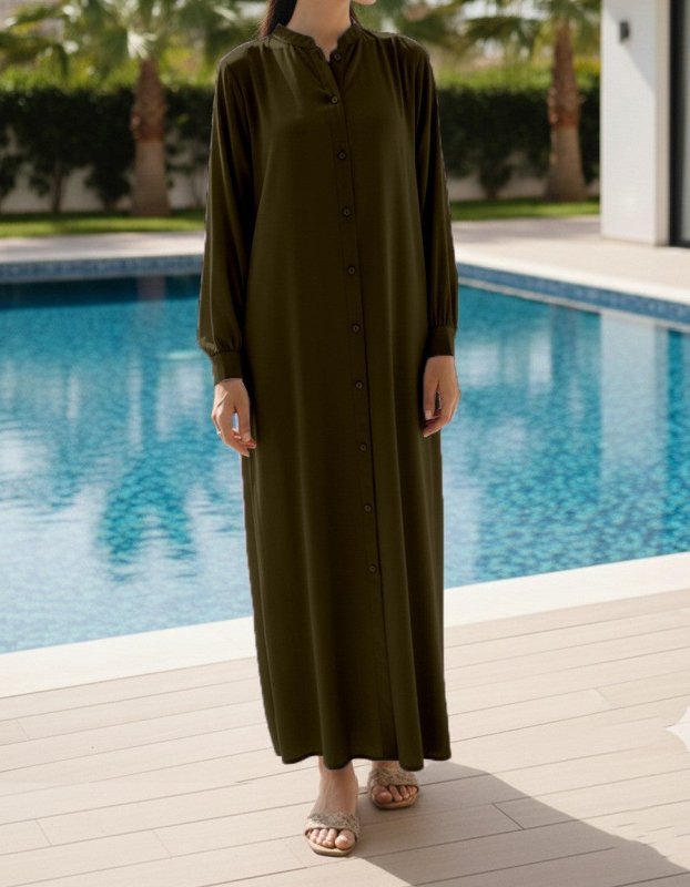 Solid 2PC Dress - Long Olive Green