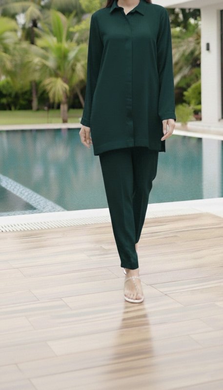 Solid 2PC Dress - Short SH-1 Green