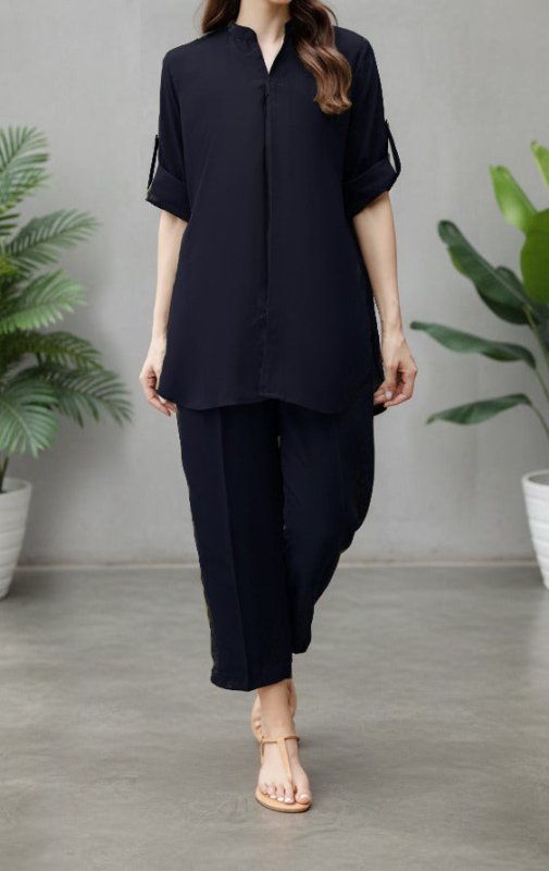 Solid 2PC Dress - Short SH-2 Navy