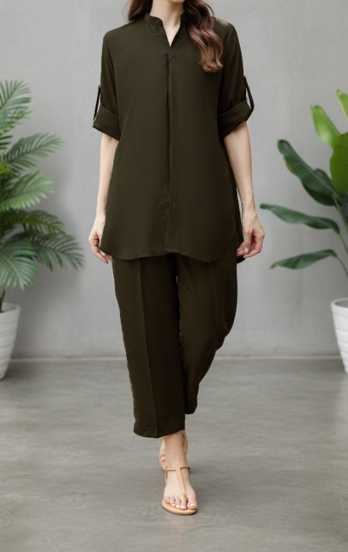 Solid 2PC Dress - Short SH-2 Olivr green