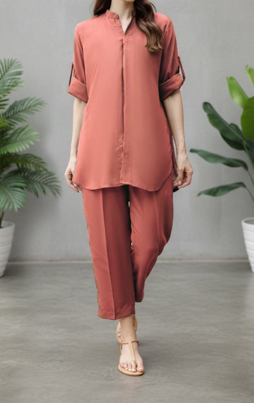 Solid 2PC Dress - Short SH-2 Peach