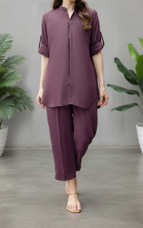 Solid 2PC Dress - Short SH-2 Plum