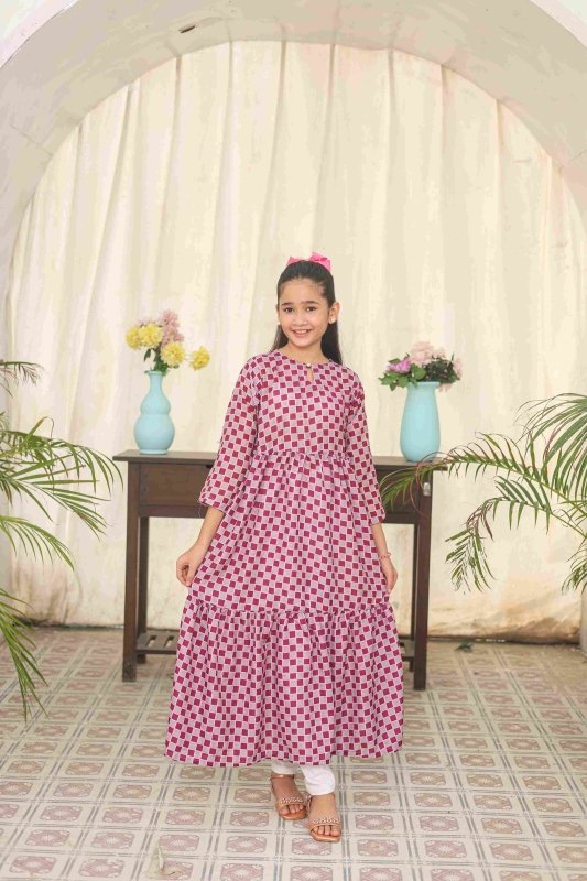🟥 Crimson Checks Long Frock