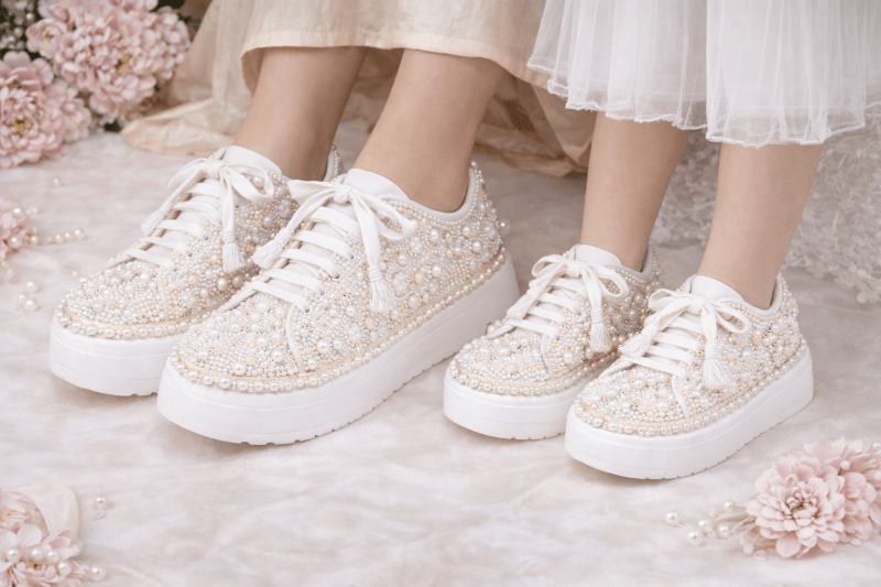 Mommy & Me Sneakers-9-White ( 1.5 Inch Sole)
