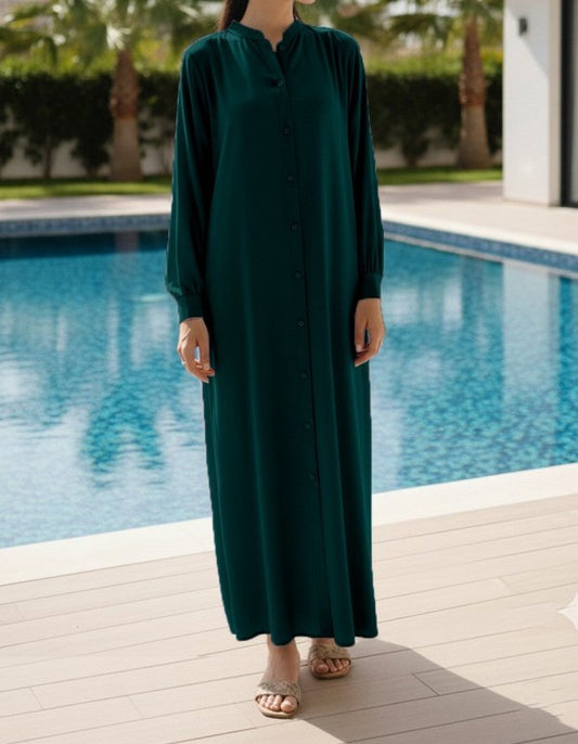 Solid 2PC Dress - Long Green