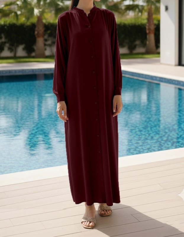 Solid 2PC Dress - Long Maroon