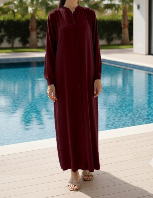 Solid 2PC Dress - Long Maroon