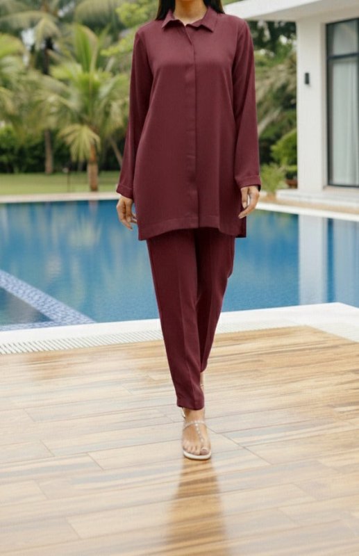 Solid 2PC Dress - Short SH-1 Maroom