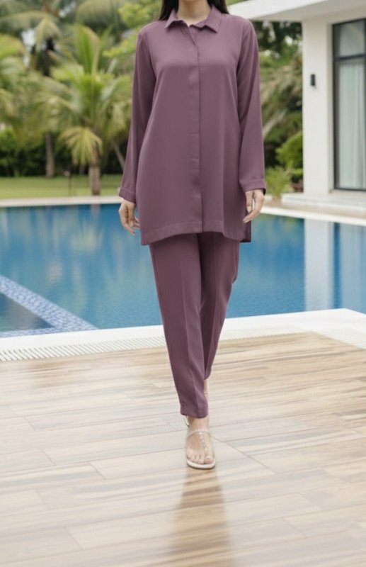 Solid 2PC Dress - Short SH-1 Plum