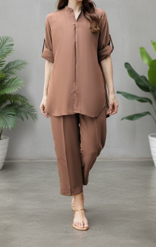 Solid 2PC Dress - Short SH-2 Beige