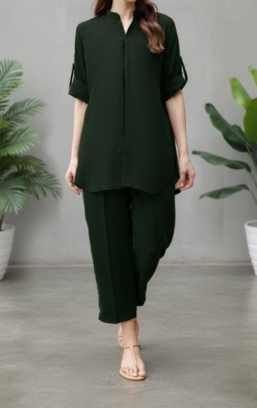 Solid 2PC Dress - Short SH-2 Green