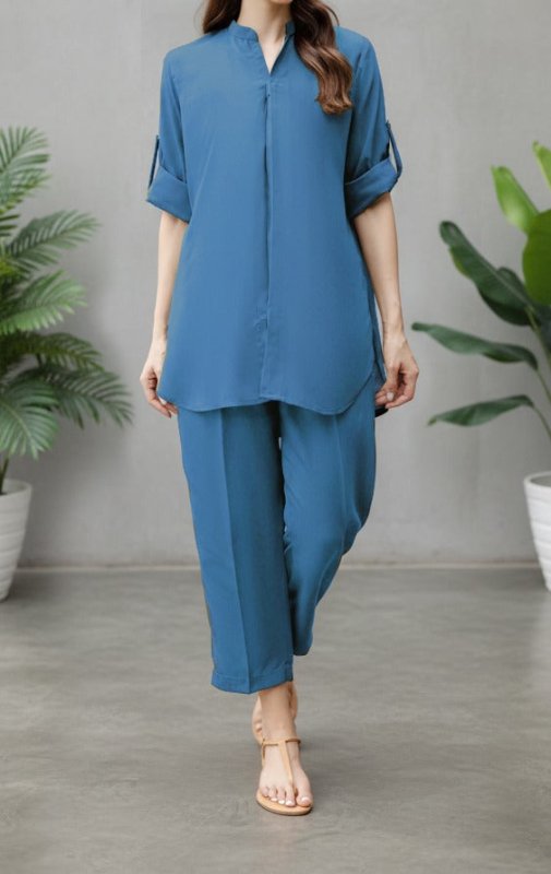 Solid 2PC Dress - Short SH-2  Ice  Blue