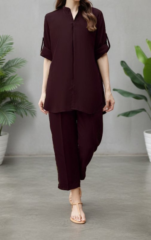 Solid 2PC Dress - Short SH-2  Maroon